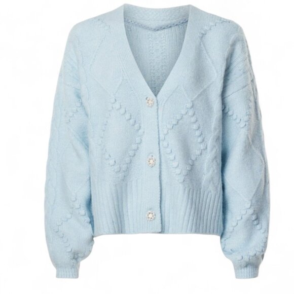 Slate and Willow Long Sleeve V-neck Light Blue Diamond Knit Cardigan | Size M - Picture 1 of 7